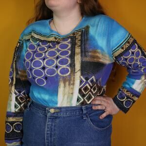 Funky Abstract Long Sleeve Shirt, L